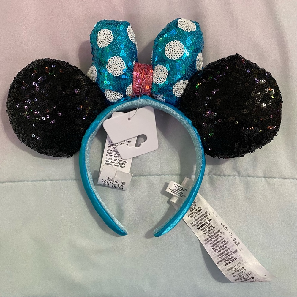 minnie mouse ears blue classic polka dots design NWT headband disney parks - Picture 4 of 4